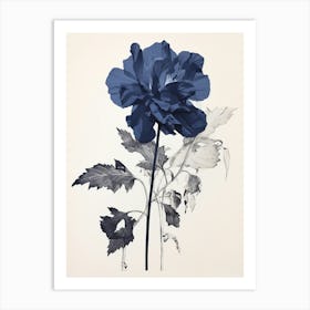 Blue Botanical Peony 3 Art Print