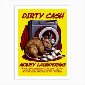 Dirty Cash Animal Cartoon Money Laundry Art Print