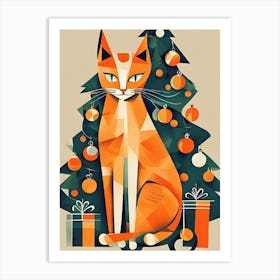 Cat with Christmas Tree Cubism Art Print