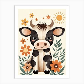 Floral Cute Baby Cow Nursery (30) Art Print
