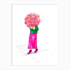 Floral Pink Plissé Skirt Art Print