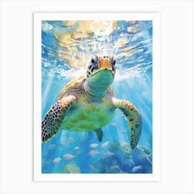 Sea Turtle In The Ocean Blue Aqua 8 Art Print