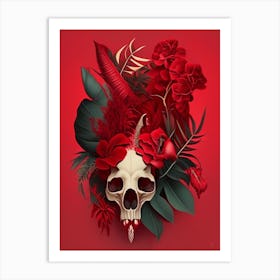 Animal Skull Red 2 Botanical Art Print