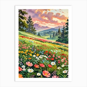 Meadow At Sunset Art Print