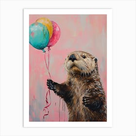 Cute Sea Otter 3 With Balloon Art Print