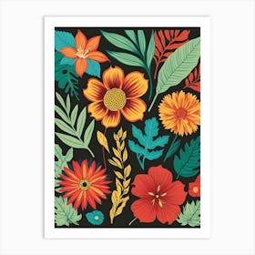 Set Of Flowers And Leaves Art Print