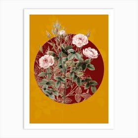 Vintage Botanical Rosier Pompon on Circle Red on Yellow n.0131 Art Print