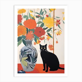 Rose Flower Vase And A Cat, A Painting In The Style Of Matisse 6 Art Print