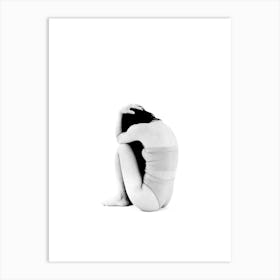 Woman Sitting On The Floor Black And White Minimalist Feminine Boho Abstract Body Positivity Art Print Art Print