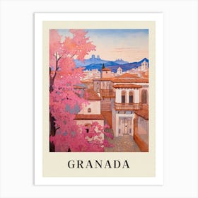 Granada Spain 6 Vintage Pink Travel Illustration Poster Art Print