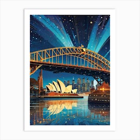 Lightshow Over Sydney Harbour Bridge and Opera House ~ New Year Wall Decor Futuristic Sci-Fi Trippy Surrealism Modern Digital Mandala Awakening Fractals Spiritual Artwork Psychedelic Colorful Cubic Abstract Universe Art Print