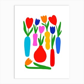 Minimal Bold Tulip Flowers in Vases Art Print