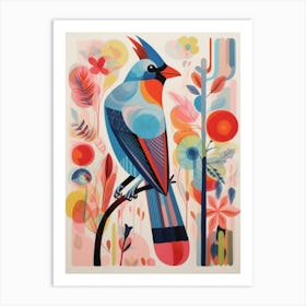 Colourful Scandi Bird Cardinal 1 Art Print