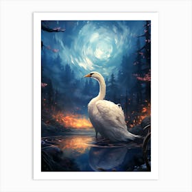 Swan Starry Sky Art Print