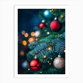 Closeup Of A Pine Tree Branch Under Night Time Setting Card Style Design With A Decorative Theme F 2 1 Art Print