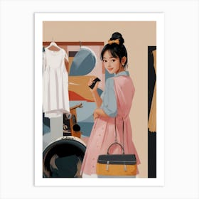 Illustration Of A Girl In Clothes Art Print