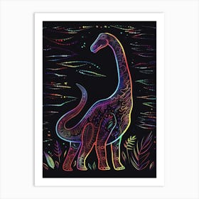 Abstract Neon Line Illustration Brachiosaurus 2 Art Print