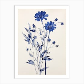 Blue Botanical Asters 1 Art Print
