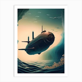 Submarine In The Ocean-Reimagined 20 Art Print