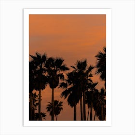 Venice Beach Orange Sunset California Palms Art Print