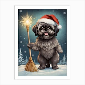 Christmas Shih Tzu Dog Wear Santa Hat (20) Art Print