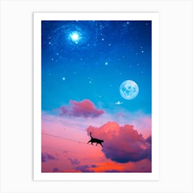 Cat Silhouette In The Sky Art Print