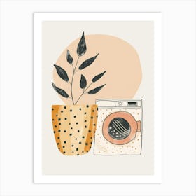 Illustration Of A Washing Machine And Plant Art Print