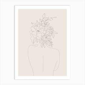 Woman With Flowers Minimal Line III Art Print