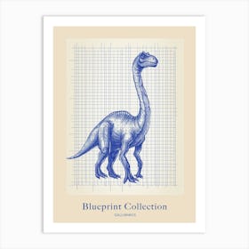 Gallimimus Dinosaur Blue Print Sketch 3 Poster Art Print