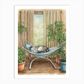 Cat In Hammock Art Print