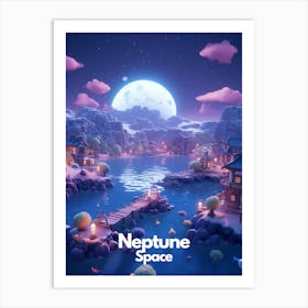 Neptune Travel Poster Bubble Planet Art Print