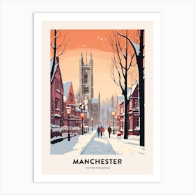 Vintage Winter Travel Poster Manchester United Kingdom 7 Art Print