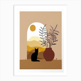 Boho Cat and vase Art Print