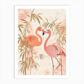 Andean Flamingo And Bamboo Minimalist Illustration 1 Art Print