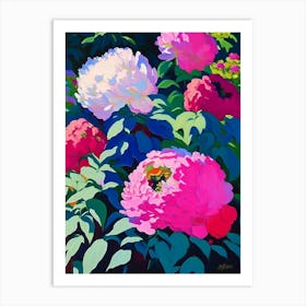 Japanese Peonies In A Garden Colourful Painting Art Print
