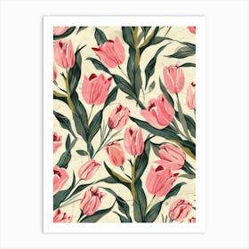 Pink Tulips Seamless Pattern 2 Art Print