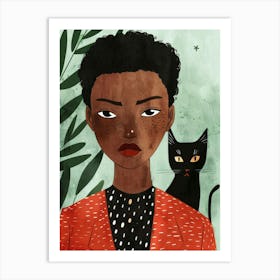 African Girl With Cat Art Print