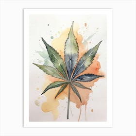 Marijuana Leaf Watercolor Painting 2 Art Print