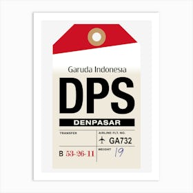 Denpasar (DPS) Indonesia Vintage Airline Luggage Tag Art Print