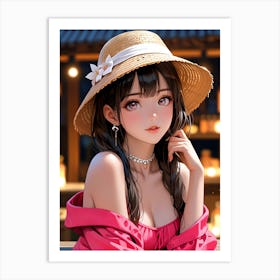 Anime Girl With Hat Art Print