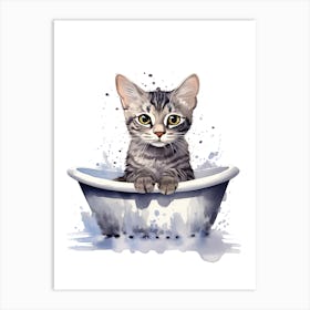 Egyptian Mau Cat In Bathtub Bathroom 1 Art Print