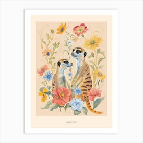 Folksy Floral Animal Drawing Meerkat 3 Poster Art Print