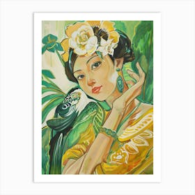 Woman With A Parrot 1 Art Print