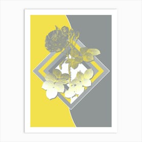 Vintage Damask Rose Botanical Geometric Art in Yellow and Gray n.367 Art Print