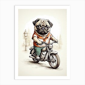 Pug Dog On A Motorcycle 1 Art Print