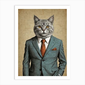 Cat In A Suit 21 Art Print