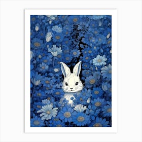 Rabbit In Blue Flowers Art Print