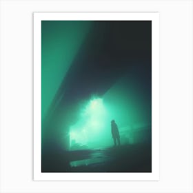 Under the Foggy Industrial Area Bridge at Night Art Print