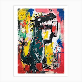 Abstract Wild Brushstroke Dinosaur Taking A Selfie 2 Art Print