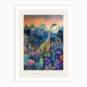 Colourful Dinosaur Pattern Drawing In The Mountains 1 Poster Art Print